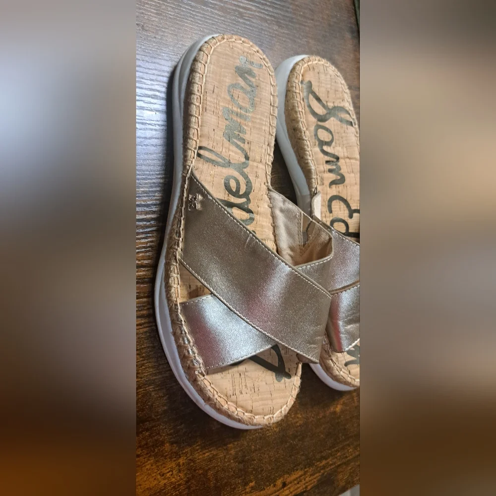 Sam Edelman Gold Leather Espadrille Slide Sandals Jen Size 9.5